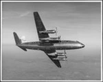 Photograph of a Vickers Viscount aeroplane in flight.