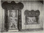 Creator unknown : Doorway and window carvings at Te Rauru meeting house, Whakarewarewa