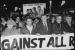 Race relations conciliator Mr Hiwi Tauroa, and the Mayor of Auckland Mr Colin Kaye leading an anti-apartheid march through Auckland