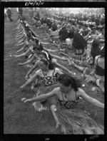 Women performing canoe poi during Royal Tour 1953/54, Arawa Park, Rotorua - Photograph taken by Edward Percival Christensen