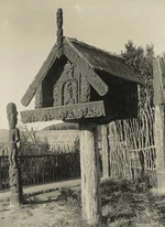 Creator unknown : Photograph of pataka at the model pa in Whakarewarewa