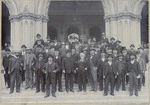 Members of the Ward Ministry standing on the steps of the General Assembly Library, Wellington - Photograph taken by W Stewart