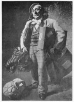 Photograph of an oil painting by C F Goldie depicting William Stratford Percy as Tweedle Punch in a production of Florodora
