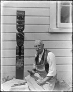 Albert Percy Godber working on a Maori carving, circa 1932