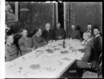 Prime Minister William Massey, at dinner with World War I Divisional Headquarters staff in Authie, France