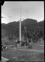 Dedication ceremony of three flags at Waireporepo Pa, Te Whaiti