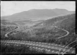 Railway line owned by the Taupo Totara Timber Company showing "the corkscrew", with five different levels visible at this point.