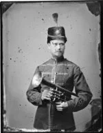 Unnamed bandsman, in uniform of Wanganui Rifle Volunteers, with euphonium