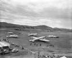 Paraparaumu Airport showing DC3 and Lockheed Lodestar aeroplanes