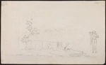 Ellis, William Wade, d 1785 :Otaheite? [Hut in trees and naked figure. August 1777]
