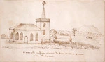 Taylor, Richard, 1805-1873 :Waimate mission church & dear Arthur's grave with Pukenui. [1841]