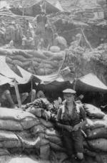 Soldiers resting in bivouacs at Gallipoli