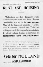 New Zealand Labour Party: Rent and housing. Wellington is crowded. Vote for Holland and Labour. N.Z. Labour Party leaflet. No. 9 [1919?].