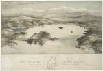 [Heaphy, Charles] 1820-1881 :Birdseye view of Port Nicholson, in New Zealand, shewing the site of the town of Wellington, the river and valley of the Hutt and adjacent country, taken from the charts and drawings made during Col[one]l Wakefield's survey, [1839] and now in the possession of the New Zealand Company. Drawn, lithographed by T. Allom [from a drawing by Charles Heaphy]. Printed by Hullmandel & Walton. London, Published by Trelawney Saunders, [1843?]