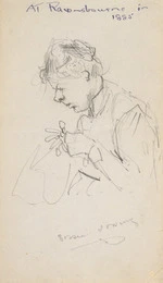 [Hodgkins, Frances Mary] 1869-1947 :Sissie sewing; at Ravensbourne in 1885. 1885.