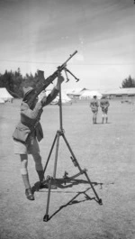 Soldier with bren gun at Waiouru Army Training Camp