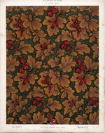George Harrison & Co (Bradford) :Linoleum, 2 yards wide. [Victorian floral and leaf pattern, influenced by William Morris design]. No. 147/1. Pattern shown half size. [1880s?]