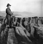 A member of the Home Guard at the Pancake Rocks, Punakaiki