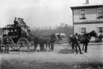 Carrier S J Harding's horse-drawn coach in Eketahuna