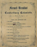 Farewell breakfast to the Canterbury colonists, given at at Blackwall, July 30, 1850. Toasts and appropriate airs. [List. 1850].