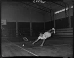 Badminton Federation Cup Players in Feilding, B.F. Dinner including Don Higgins action shot, Thomas Cup Players in action at Feilding