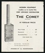H E Shacklock Ltd :Revised price list of "Orion" ranges, operative 1st February, 1941. Modern equipment enables us to market this very efficient destructor, The Comet (registered) at popular prices. "Miro" heating stove.