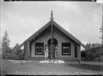 Two Maori women at the meeting house at Marae-o-Hine, Riverhead