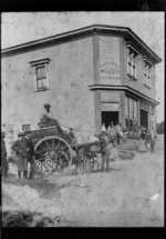 Creator unknown : Photograph of A G Barnard's horse and cart, and grocery shop, in Wadestown, Wellington