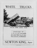 Photograph of an advertising flyer for White trucks and truck agent Newton King