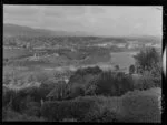 A distant view of the Melling Bridge under construction, Lower Hutt