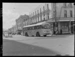 Trolley bus outside the Clarendon Hotel, Taranaki Street, Wellington