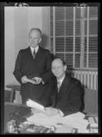 Mr Watts (Minister of Finance) with Mr E L Greensmith
