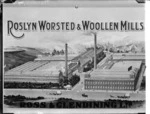 Photographic copy of a Caxton Company lithograph depicting Roslyn Worsted and Woollen Mills in Dunedin