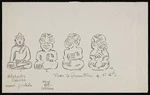 [Robley, Horatio Gordon] 1840-1930 :[Comparative drawings of an alabaster Buddha figure and three Maori greenstone tiki. ca 1900?]