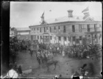 Parade outside the Egmont Hotel, Hawera