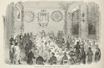 Illustrated London news :Banquet given at Wellington to native chiefs. [Pipitea Street, 1849, from a drawing by Mr J. H. Marriott. London, 1850]