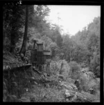 Patrolman's hut by a coal flume, Cascade Creek, Buller, West Coast region