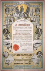 New Zealand International Exhibition :A proclamation. Christchurch. November 1906 - April 1907.