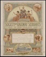 Amalgamated Society of Railway Servants of New Zealand :This is to certify that [W C Chambers] was admitted a member of the [Otago] Branch of the Amalgamated Society of Railway Servants of New Zealand on the [23rd] day of [December 1889. Signed M J Mack] General Secretary. Chch Press Co Ltd, lith. [ca 1910?]