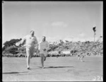 Lifesavers in an Australian vs New Zealand lifesaving competition, Titahi Bay, Wellington