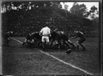 Scrum at rugby match between Taranaki and South Africa, Pukekura Park, New Plymouth