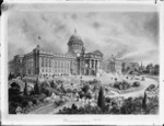 Drawing of painting of design for Parliament Buildings, Wellington