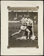 Photograph of Jack Lovelock winning the mile race at the Oxford vs Cambridge University Sports