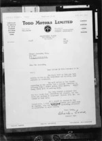 Letter from Charles Todd of Todd Motors Ltd, to Edmund Anscombe, regarding the position of architect for the forthcoming Centennial Exhibition in Wellington