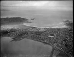 Aerial view including Rongotai, Wellington, and buildings for the New Zealand Centennial Exhibition
