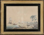 Cleveley, James fl 1776-1780 :[View of Charlotte Sound in New Zealand in the South Seas. [i. e. Matavai Bay, Tahiti, 1779]. Drawn on the spot by James Cleveley, painted by John Clevely, London. F. Jukes aquatt. London, Thomas Martyn, 1788]