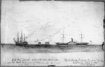 [Clayton, Matthew Thomas] 1831-1922 :H M P S Driver off Barrett's Hotel - Wellington - in 1846 with Maori chiefs on board - prisoners after their fight on the coast [and] The old country built Bq London discharged bullocks from Sydney in 1846 - Capt Gibson [1846?]