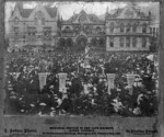 Aston, fl 1901 :Parliament Buildings, and crowd, on the occasion of the memorial service for Queen Victoria, 1901