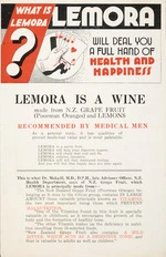 Lemora Wine Co[mpany] :What is Lemora? Lemora will deal you a full hand of health and happiness. [1930-1940s].