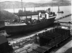 Oil tanker Paua, coal-ship Wingatui, and oil barge Hinuwai under construction, at Evans Bay, Wellington